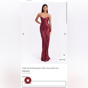 Sable Ruched Burgundy Glitter Mermaid Gown